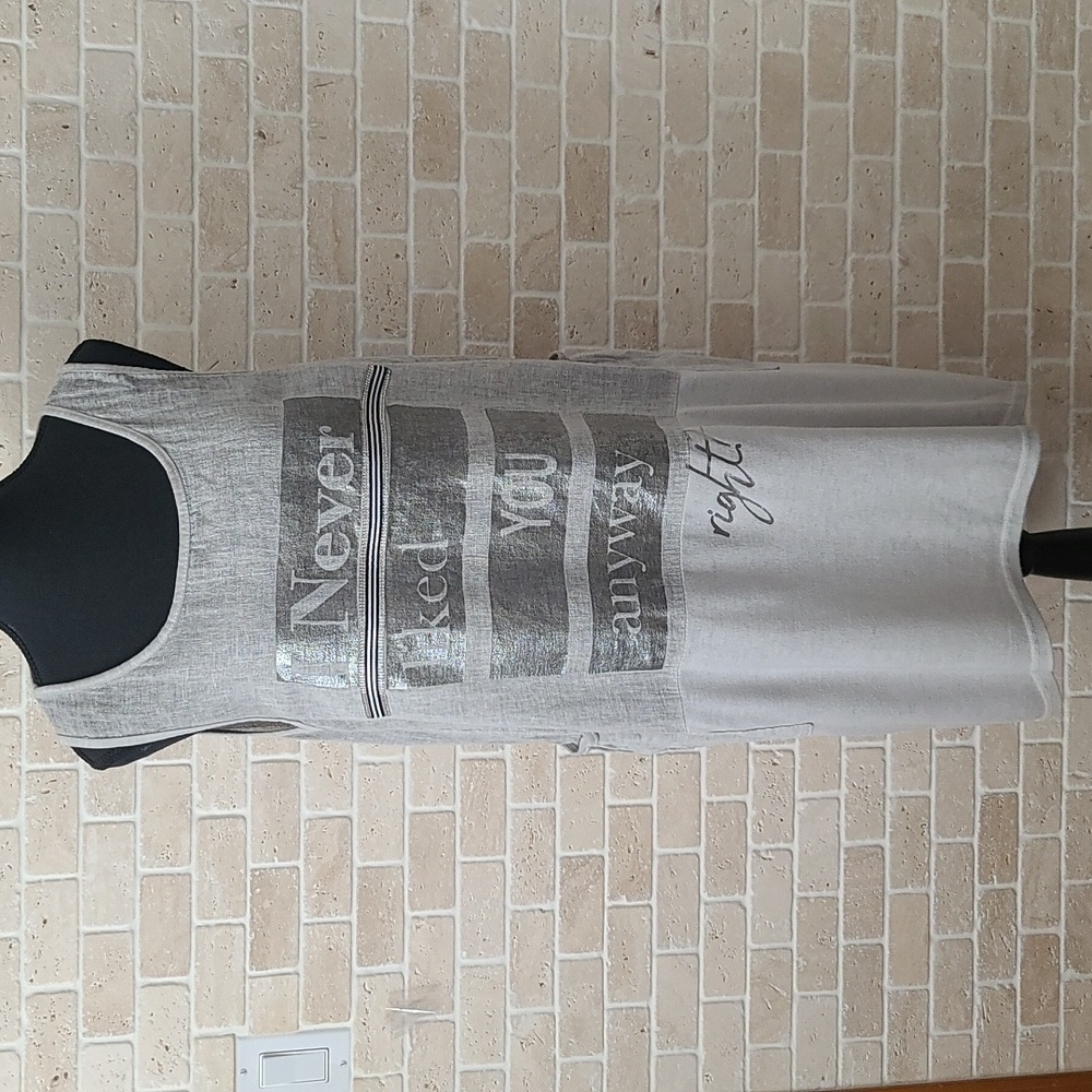 Made in Italy Light Grey Linen Sleeve-less Boho Tunica (Sz M)